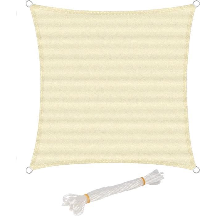 WOLTU Voile d’ombrage carré en HDPE,protection contre le soleil avec protection UV pour jardin-terrasse,2X2m,Crème