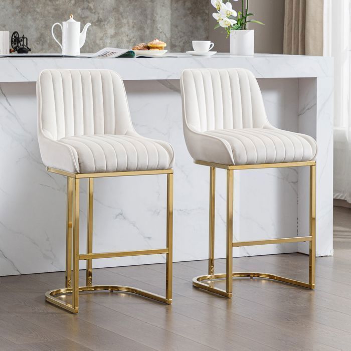 WOLTU Tabouret Bar, Lot de 4, Chaise Haute Bar, Tabouret Haut avec Dossier et Repose-Pieds, Cadre en Bois, Siège en Similicuir, Blanc, BH111ws-4