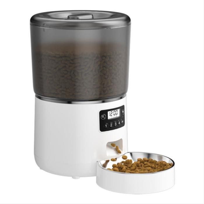 Distributeur de Croquettes pour Chats et Chiens, Distributeur Automatique Nourriture, avec Bol en Acier Inoxydable, 1 à 4 Repas, 4L
