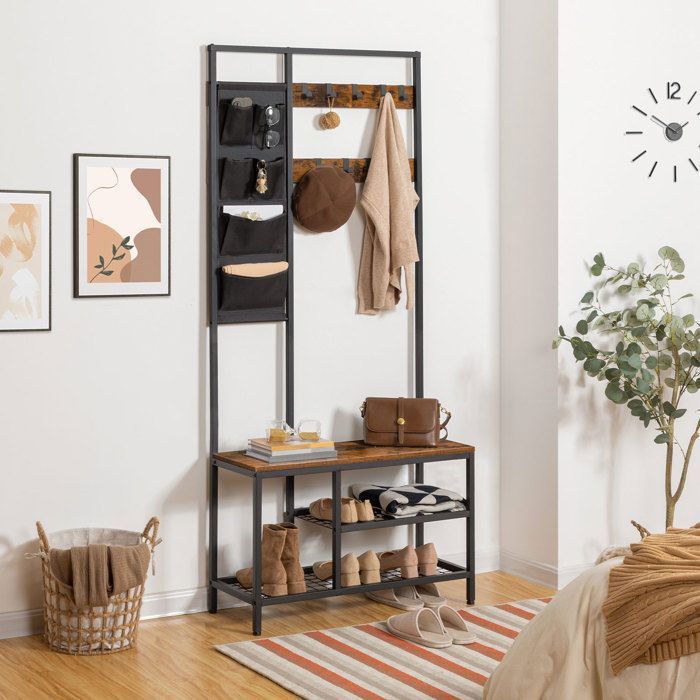Vestiaire - HOOBRO - Meuble dentrée 4-en-1 - Porte-manteau - Banc à chaussures - Étagère à chaussures