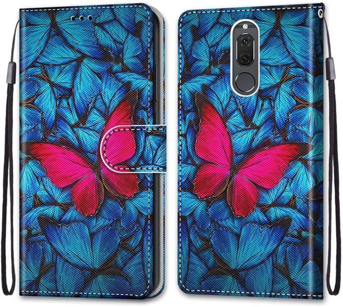 Étui En Cuir Flip Pour Wiko U Feel Lite - Motif Fleurs Pressées Papillon - Porte-Cartes, Porte-Monnaie Intégré - Fermeture Magnétique