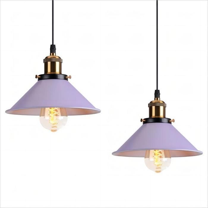 WOTTES Lot de 2 luminaires suspendus industriels Lustre Suspension Vintage Style rétro en fer Violet Ø22cm Cuisine Bar Balcon