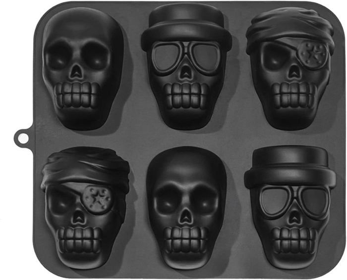 Moule à Gâteau Silicone 3D Tête De Mort - 6 Cavités - Noir - Pour Halloween, Anniversaire - Résiste Au Four Et Congélo
