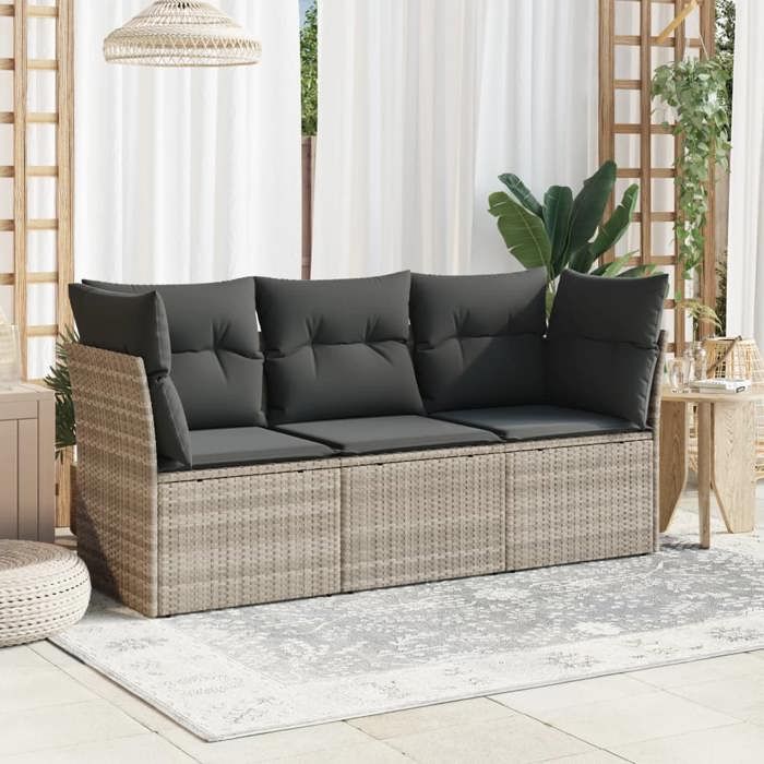 vidaXL Salon de jardin avec coussins 3 pcs gris clair résine tressée 3249051