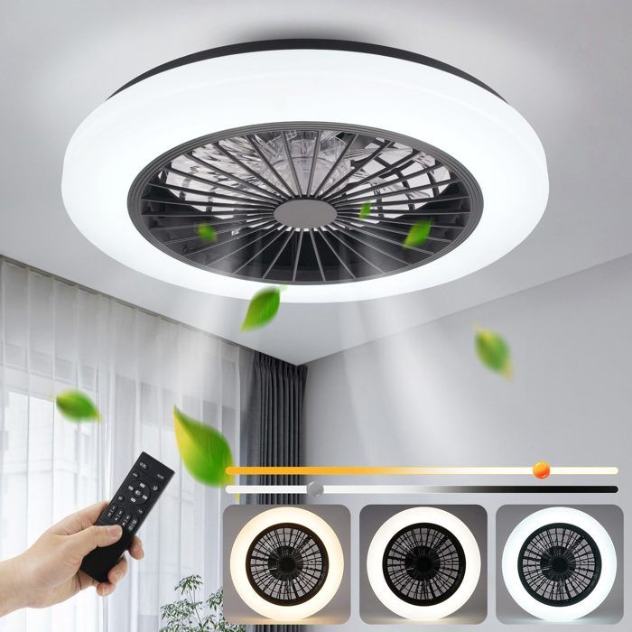 Homefire Ventilateur de plafond avec éclairage LED silencieux et télécommande lampe de plafond 40 W à intensité variable 6 vitesses - Hom