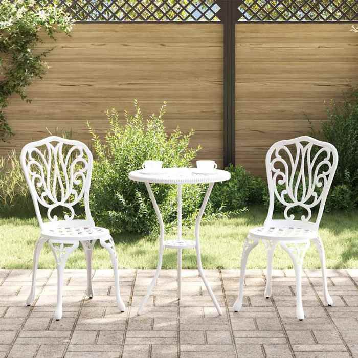 vidaXL Ensemble bistro de jardin 3 pcs Blanc Aluminium Ensemble moderne de meubles dextérieur pour jardin et terrasse 42002384
