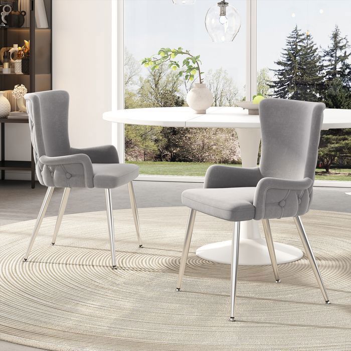 2 Chaises De Salle à Manger Modernes En Velours Olive - Pieds Métalliques - Neuf - Set De 2