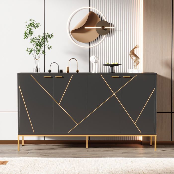 Commode - Neche - Noir et Doré - Design Européen - Pieds Métalliques - Sécurité Anti-Basculement