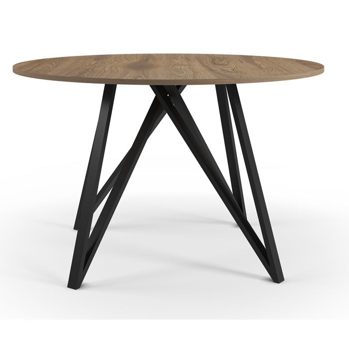 Table à manger table de repas ronde aspect bois coloris chêne pieds en métal noir -diamètre 130 x Hauteur 75 cm