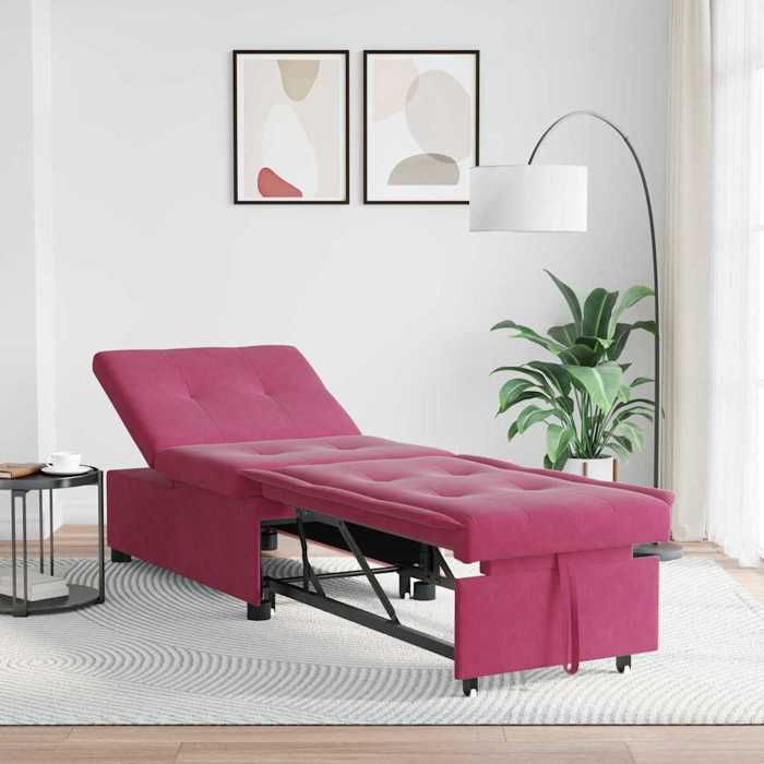 SALE Canapé-litFauteuil long - SUIKUN - Lit de sofa 3-en-1 Design extractible Bordeaux Velours @EU(21370)