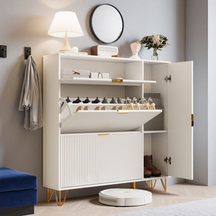 Meuble à chaussures 4 portes blanc 110x24x114 cm – armoire dentrée en bois anti-basculement