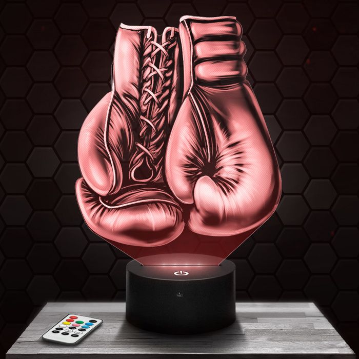 Lampe 3d _ Gants de Boxe - Décoration Cadeau Gants de Boxe - Veilleuse Led Tactile avec socle au choix et télécommande TOP