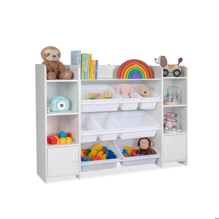 Relaxdays Rangement pratique pour la chambre denfant spacieux H x L x P : 94 x 139 x 30 cm blanc