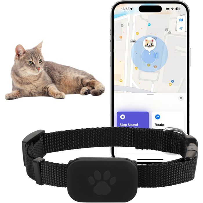 Collier GPS chat chien sans abonnement réglable 28-39cm iOS boucle sécurité