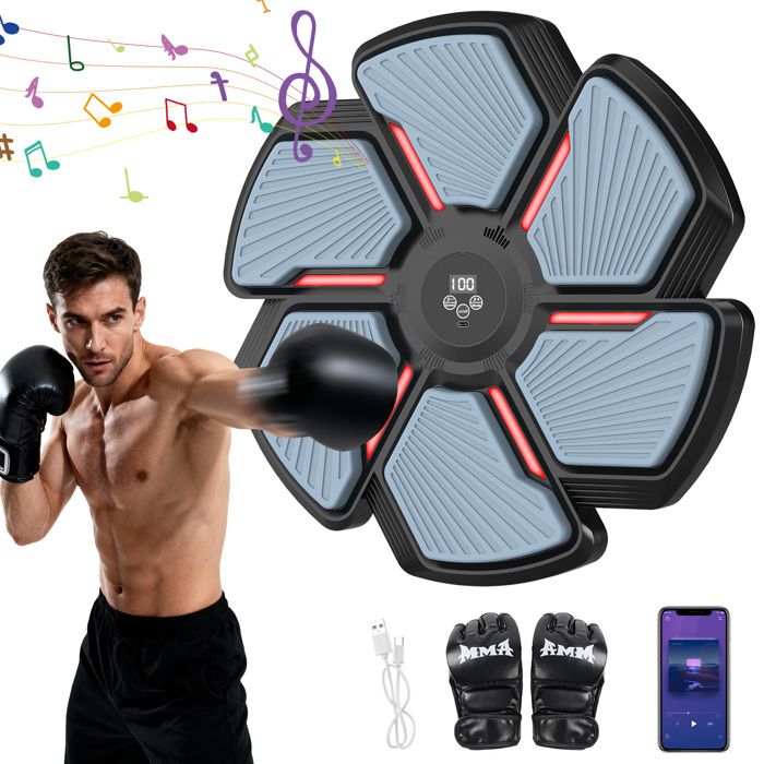 Machine De Boxe Musicale Bluetooth – Gants Inclus, 6 Vitesses, 2 Modes, Comptage LED, Pour Enfants Et Adultes
