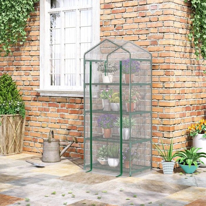 Serre blanche aluminium 4 étagères 70x50x160 cm - Culture tomates et plantes - Abri jardin balcon