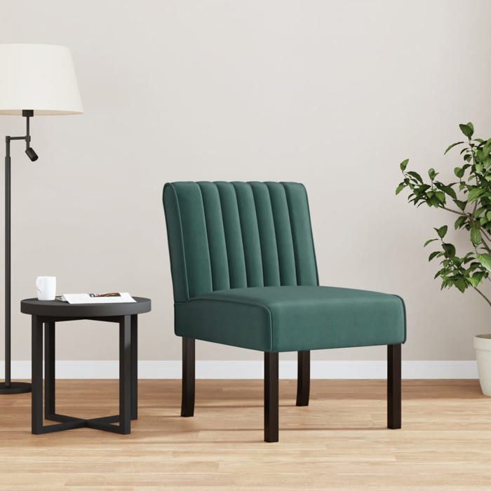 Fauteuil sans accoudoirs en velours - vidaXL - Vert foncé - 48x64x72 cm - Profondeur du siège 47 cm