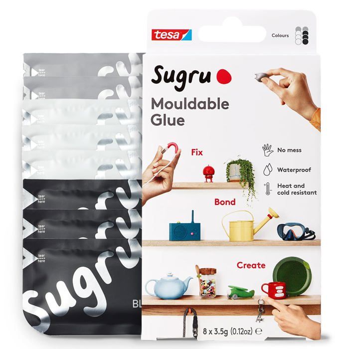 Pâte fixante polyvalente à modeler - Tesa - Lot de 8 x 3.5 g - Noir blanc & gris - Résistant à leau