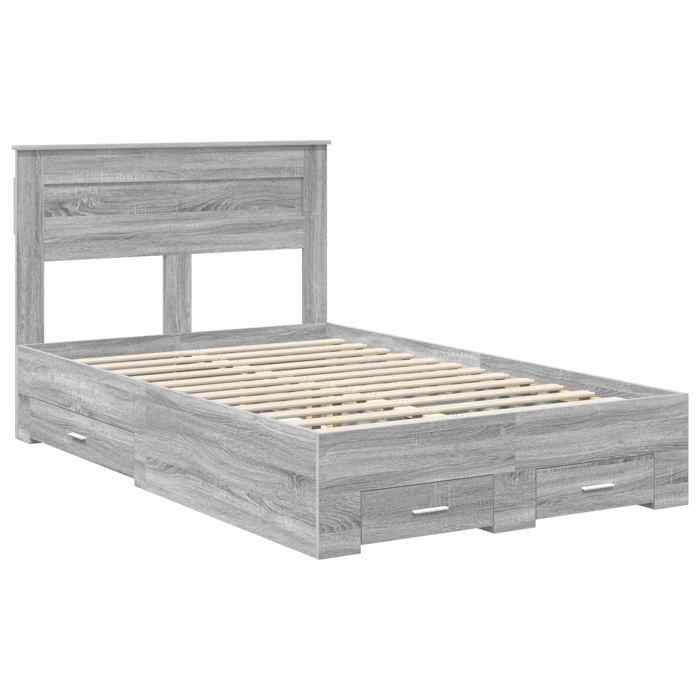 Lit avec rangement - UU - Bois dingénierie - Tiroir intégré - 120x200 cm - Gris - Finition résistante à leau