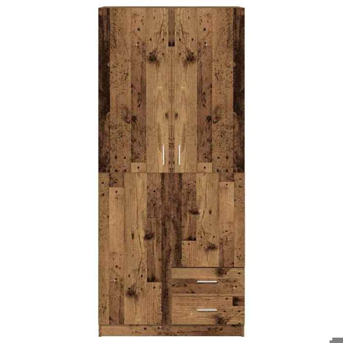 Garde-robe en bois dingénierie - WIENS - 80x52x180 cm - Vieux bois - 2 portes - 2 tiroirs - Compartiment haut