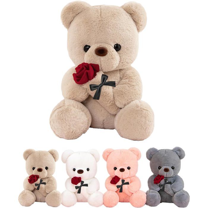 LIHIQIYA Ours en Peluche avec Rose, Cadeau Anniversaire Femme Original, 45cm Teddy Bear Rose Nounours Peluche Mignon Juet en Peluche Personnalisé Amour Anniversaire Cadeaux Mariage pour Femme Copine