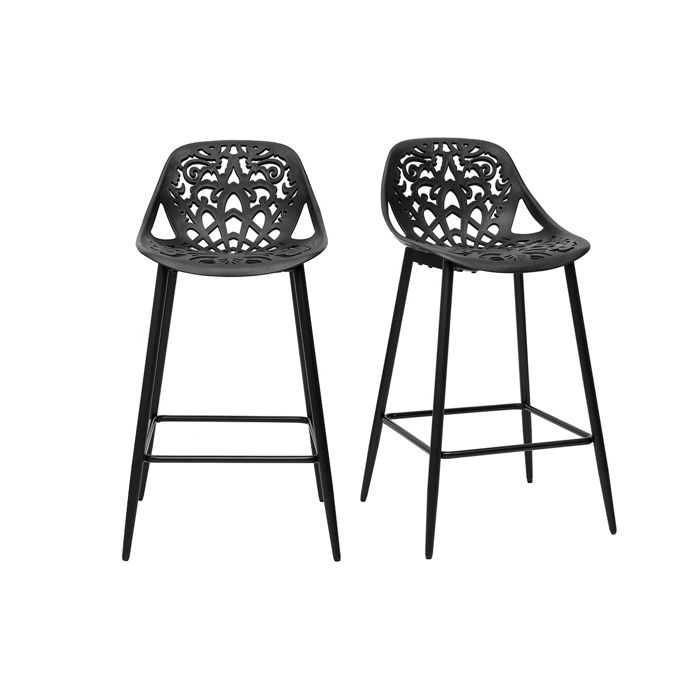 Miliboo - Tabourets de bar design avec motif baroque noir H66 cm (lot de 2) BAROCCA