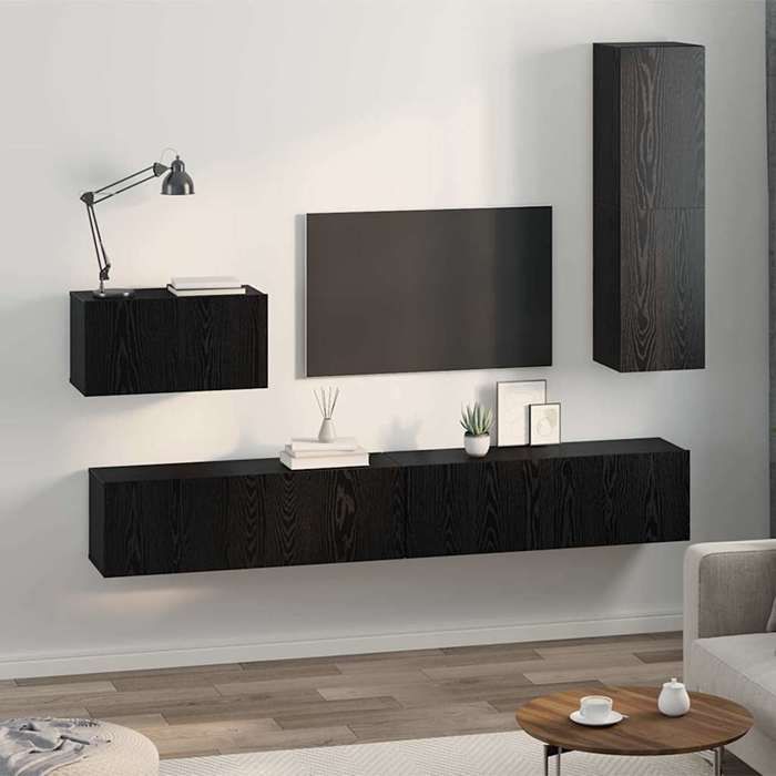 SALE Janvier MODERNE Cabinet TV - MGH - Meubles TV mural 4 pcs - Armoire HIFI - Chêne noir - Bois dingénierie 200x30x30 cm TT2500