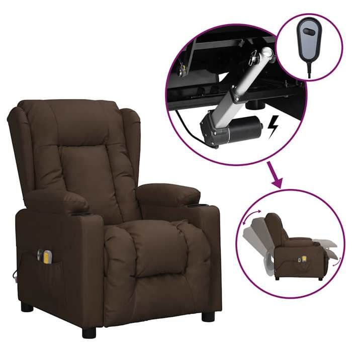 NEW 2026 Fauteuil Massant électrique - Chaise relax - 1 place - Marron Similicuir 72.5x96x99.5 cm L3763