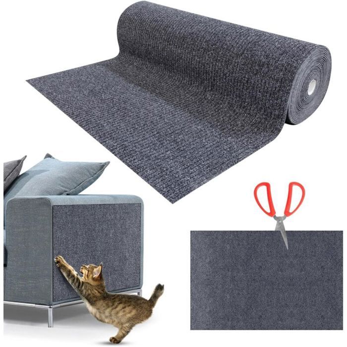 Griffoir pour canapé - MICH - 200x40 cm - Gris foncé - Fibre de polyester - Adhésif puissant - Réutilisable