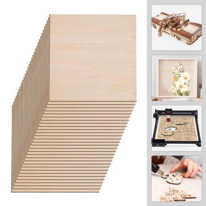 30 PièCes Contreplaqué 3mm - Feuilles De Bois De Tilleul 40 X 40cm - Panneau Feuille DéCoupe Laser - Bois Non Traité