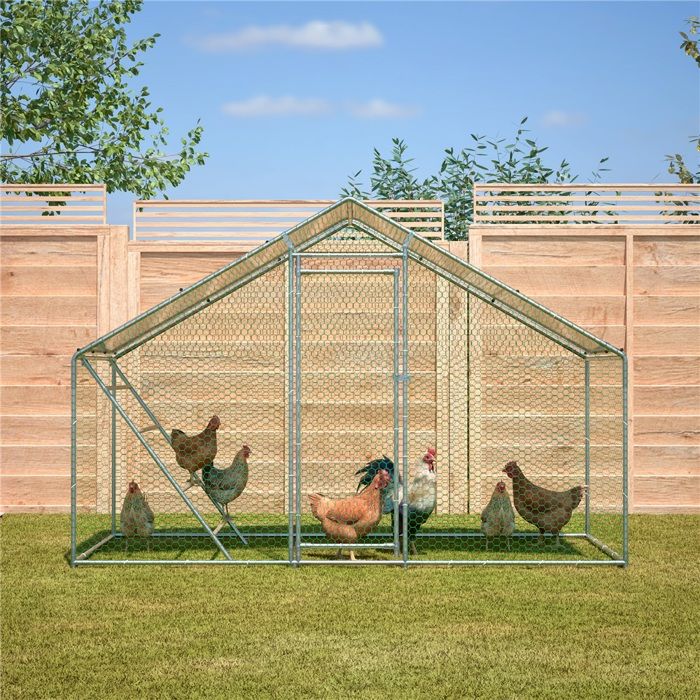 Poulailler 3x1 5m avec Filet de Protection - Enclos Extérieur pour Volailles Bâche Étanche et Anti-UV Structure Acier Gris