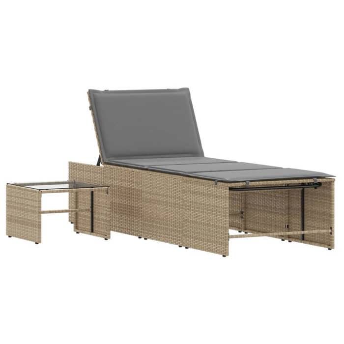 Promotion mars * Bain de soleil - YUNYAN - Chaises longues 2 pièces - 110 kg par siège - avec table en résine tressée beige_347782