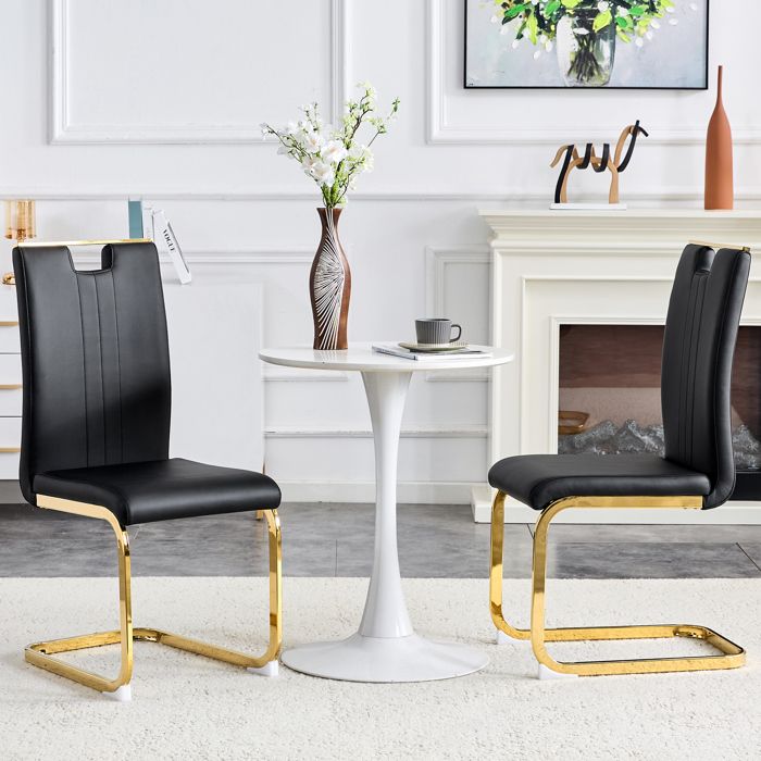 Lot de 2 Chaises de Salle à Manger - BELLEMAVE - Cuir PU - Chaise Cantilever - Chaise Décontractée - Noir et Or
