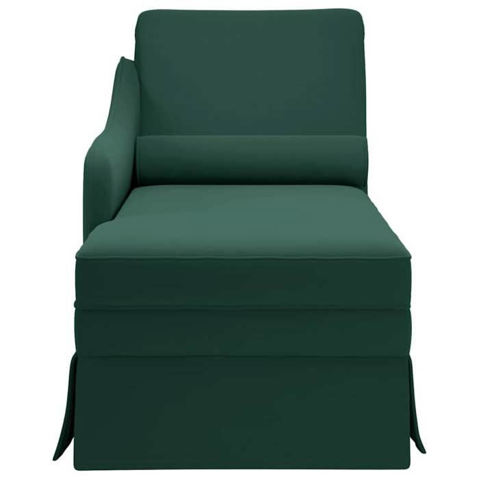 Fauteuil Relax - Vert - Fauteuil long - 1 Place - et traversin accoudoir droit vert foncé velours 145x56x70 cm F1309