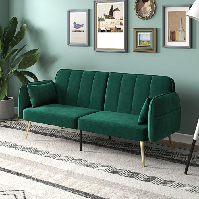 MOTHINESSTO3120-Canapé convertible 2 places canapé-lit canapé clic-clac en tissu velours avec dossier réglable vert foncé
