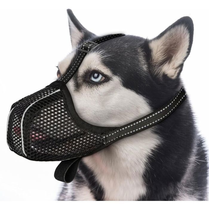 Muselière réfléchissante ajustable pour chien - Empêche les chiens de mâcher davaler ou de déchirer - NoirXL