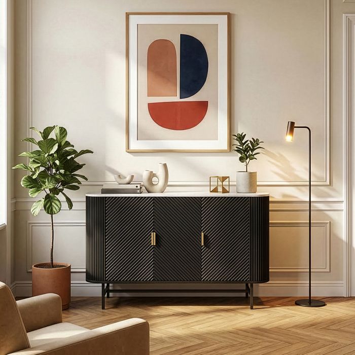 Buffet Olvehok 110 x 40 x 77 cm effet marbre noir Buffet Olvehok 110 x 40 x 77 cm effet marbre noir