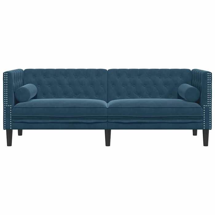 Bleu SOFA - Moderne - Canapé Chesterfield avec traversins 3 places - contemporain - bleu velours C1970