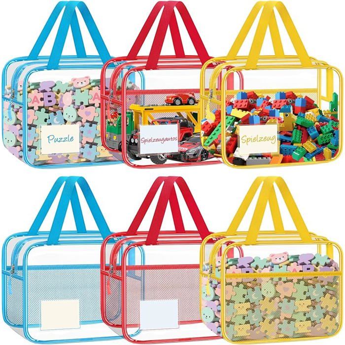 Lot de 6 boîtes de rangement pour jouets avec étiquette nominative et instructions (français non garanti) Étanche En XXL