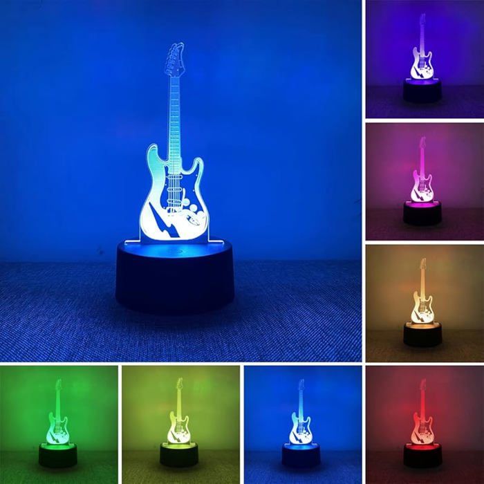 Lampe 3d Guitare Decorative Lampe De Chevet Intelligente À 7 Couleurs Pour Veilleuse Ado Décorative Pour Guitare