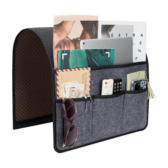 Organisateur d’accoudoir antidérapant 4 poches rangement canapé fauteuil feutre gris 86 x 40 cm