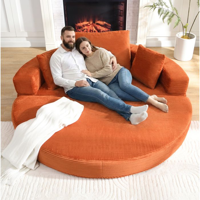 Canapé convertible 2 places pliant 2-en-1 173x176cm Lit banquette modulable gain de place avec 3 coussins mousse orange