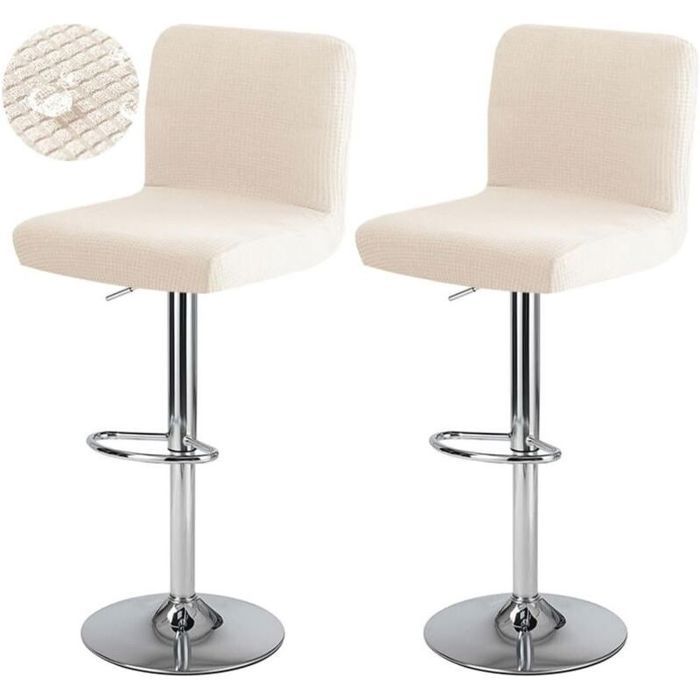 2pcs housses chaise bar – Tissu extensible imperméable – Pour tabouret pivotant – Beige