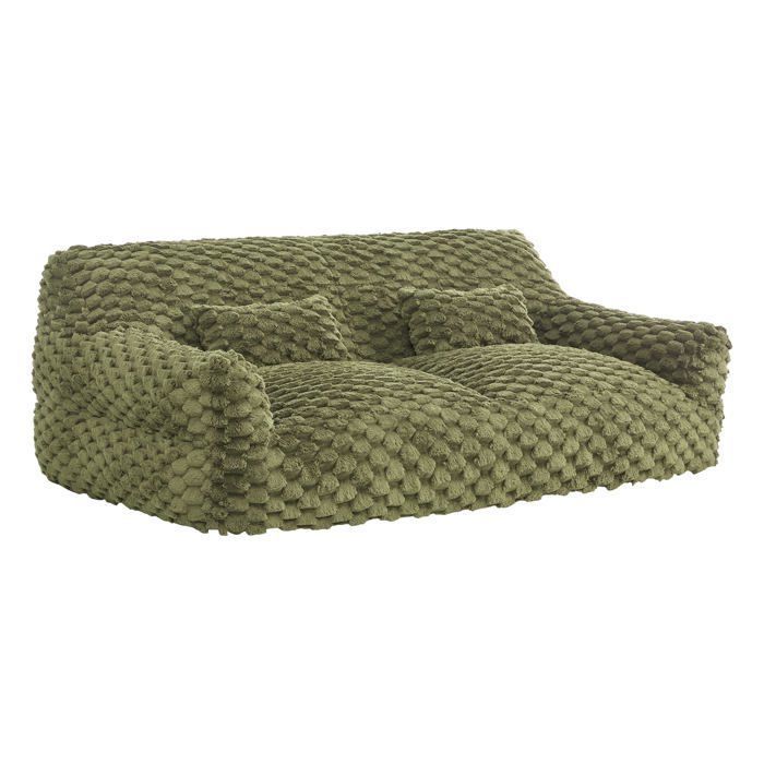 Canapé 2 places compressé avec couverture et coussins en laine Olive