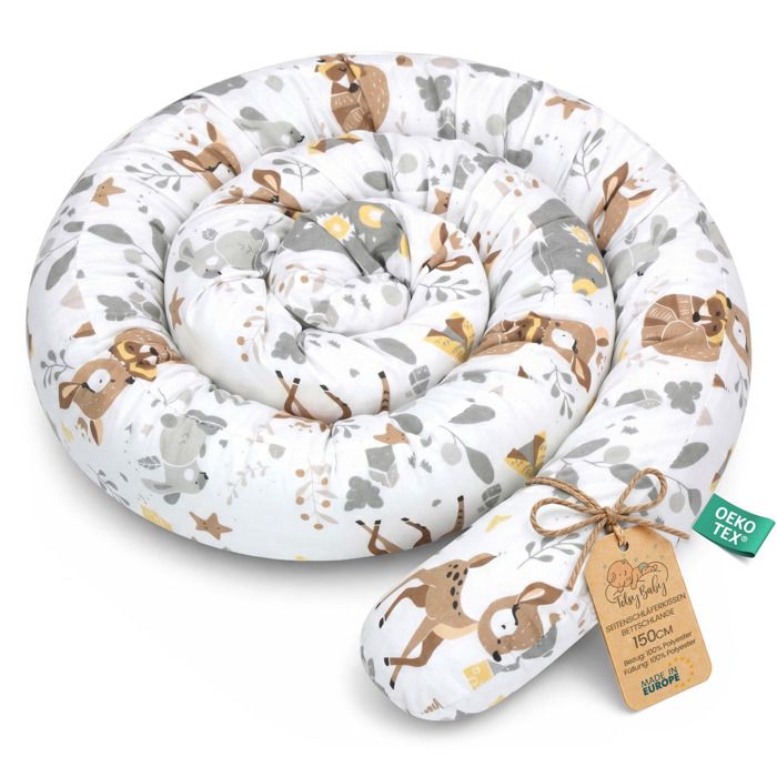 Coussin serpentin XXL 150 cm - bordure de lit coussin d’allaitement décoratif protection de lit fait main cerf marron