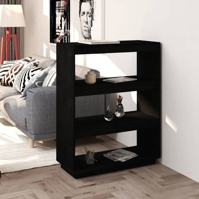 Bibliothèque/Séparateur de pièce - vidaXL - Étagère haut pour salon - bois de pin massif - noir - 80 x 35 x 103 cm@wmf23f