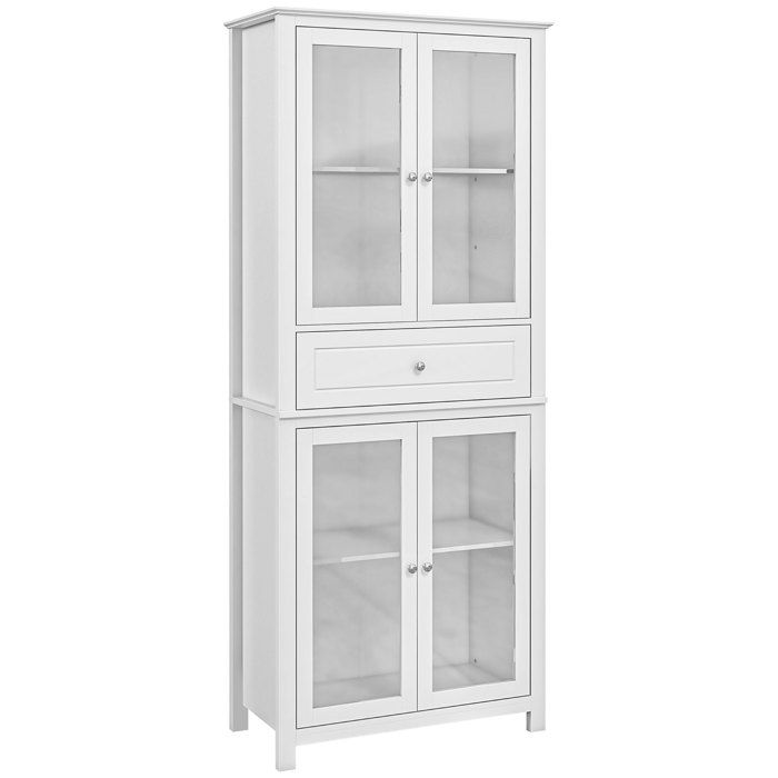 Armoire de cuisine - MINIMAL - 74 x 35 5 x 181 5 cm - 4 portes vitrées - 1 tiroir - 4 étagères réglables anti-basculement Armoire de cuisine - MINIMAL - 74 x 35 5 x 181 5 cm - 4 portes vitrées - 1 tiroir - 4 étagères réglables anti-basculement