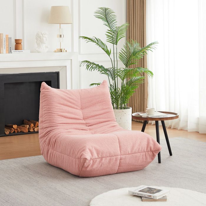 Fauteuil lounge - Rose - Tissu chenille premium - Mousse haute densité - Design ergonomique incurvé