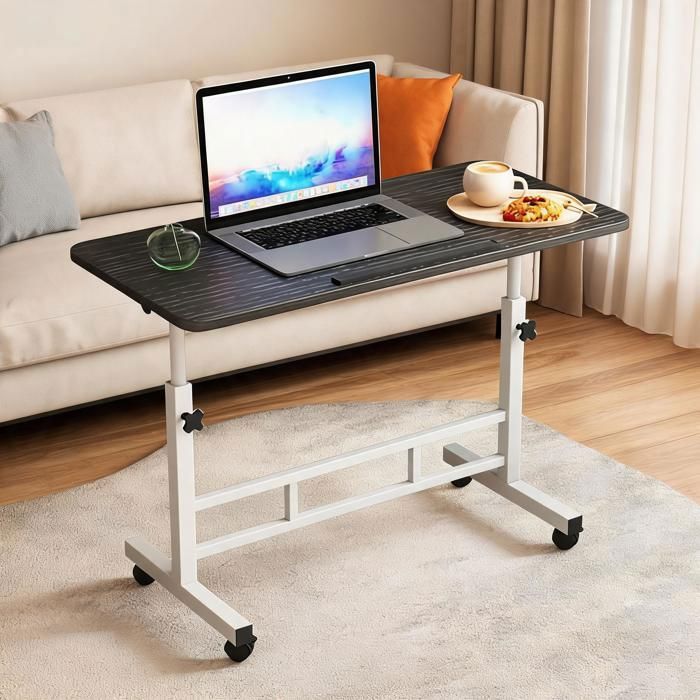 Bureau Réglable avec Roulettes – 80x40 cm – Noir – Table de Lit Portable  – Montage Facile – Bureau Chambre Canapé