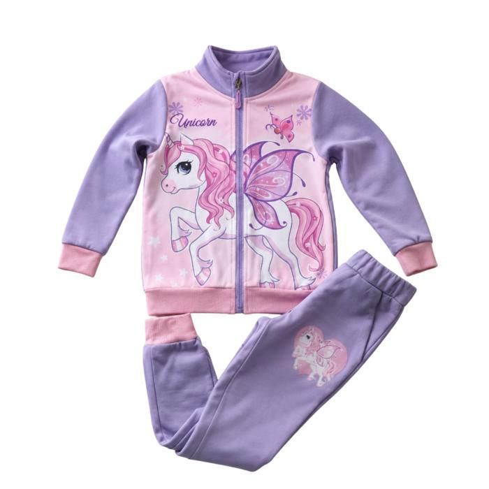 Ensemble jogging fille licorne enfant – Survêtement zippé 2 pièces - Violet